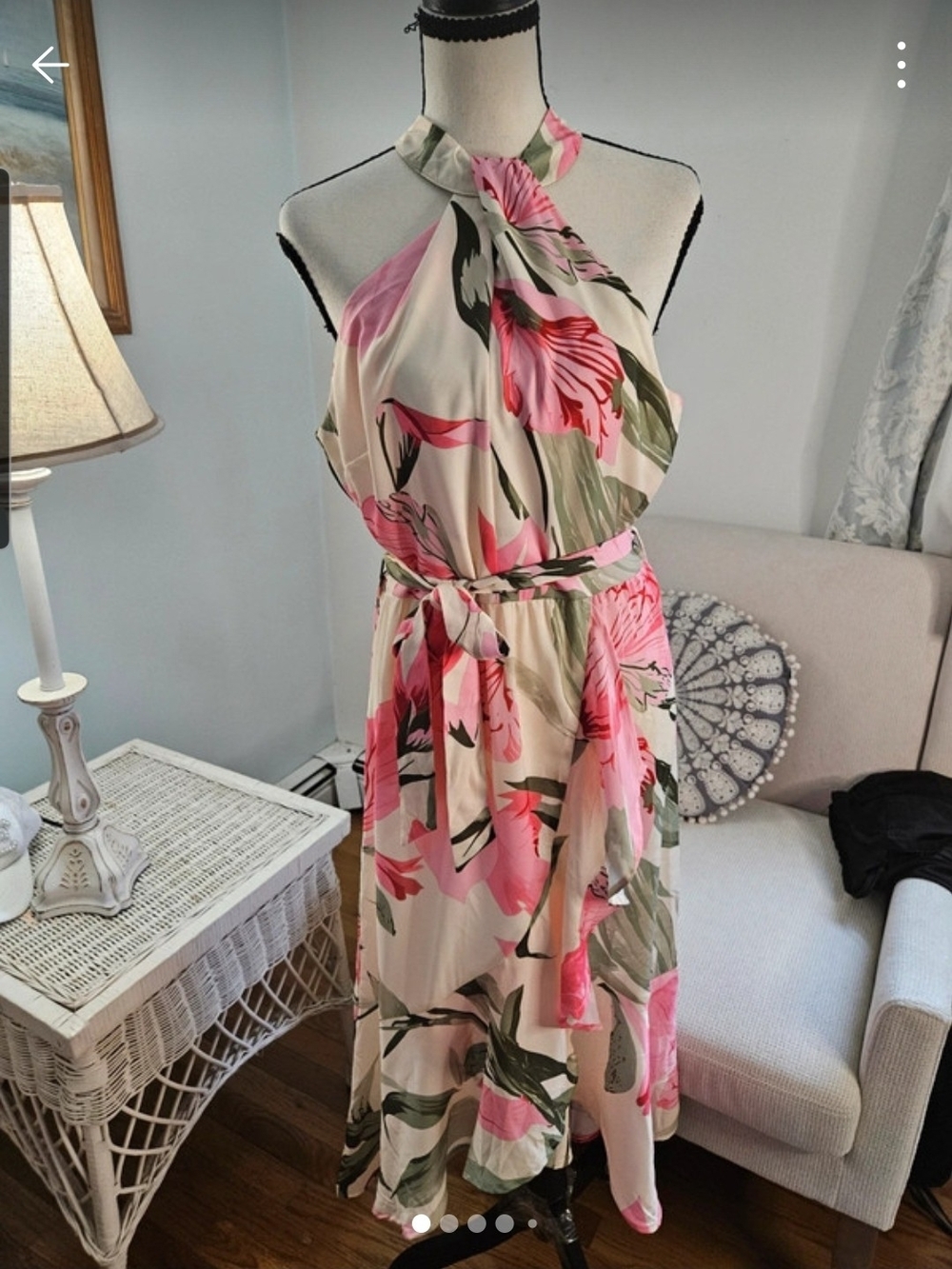 Cupshe Pink Floral Halter Midi Dress on Cream